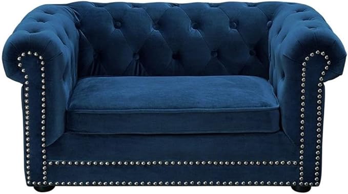 TOV Furniture TOV-P2035-N The Dachshund Collection Handmade Button Tufted Velvet Upholstered Pet Bed, Navy