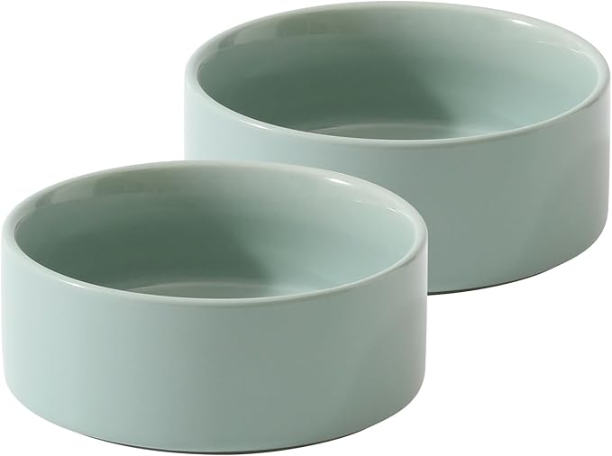 Havniva Ceramic Set of 2 Dog Bowls, Food and Water Bowls for Dogs, Puppy, 2pcs Dog Dishes, Pet Feeder(6inch, 2 x Light Green Bowls)