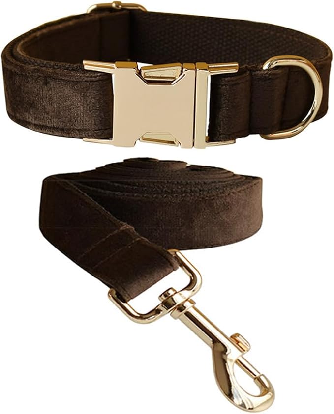 Velvet Dog Collar and Leash Set, Bright & Stylish Leash and Collar Set, Durable Pet Collars with Heavy Duty Quick Release Metal Buckle Adjustable for Samll Medium Large Dogs or Cats
