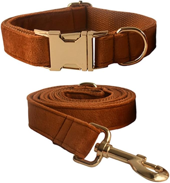 Velvet Dog Collar and Leash Set, Bright & Stylish Leash and Collar Set, Durable Pet Collars with Heavy Duty Quick Release Metal Buckle Adjustable for Samll Medium Large Dogs or Cats