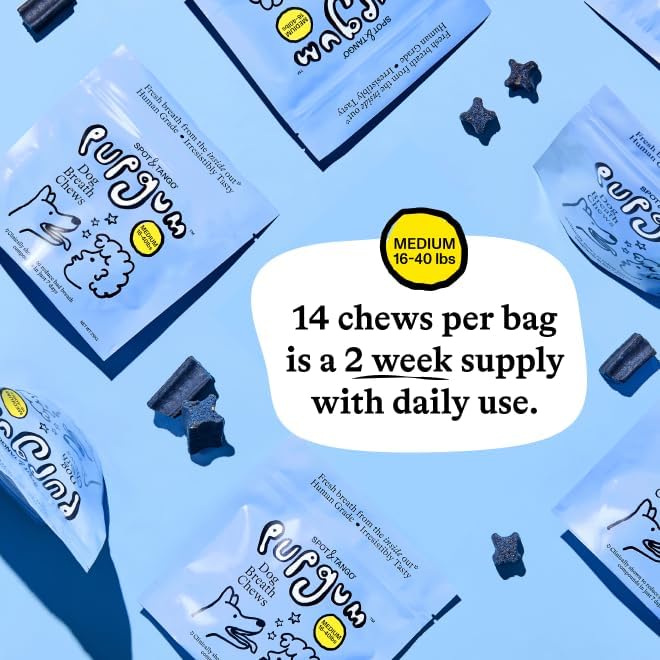 Spot & Tango PupGum Dog Dental Chews for Fresh Breath & Clean Teeth – Clinically Proven Plaque Control – Human-Grade, Vet-Developed Daily Dental Treats for Dogs 16-40lbs – 14 Chews – Made in USA