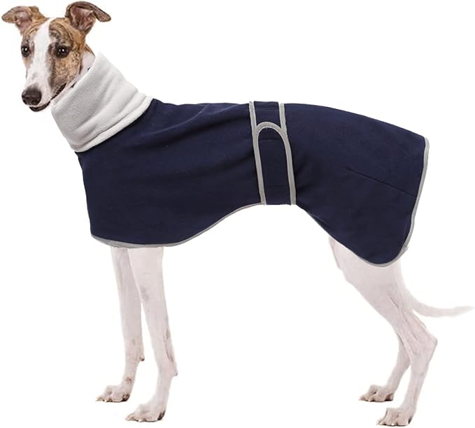 Geyecete Greyhound Cosy Fleece Jumper, Dog Winter Coat with Warm Fleece Lining, Outdoor Dog Apparel with Adjustable Bands for Medium, Large Dog -Blue-L