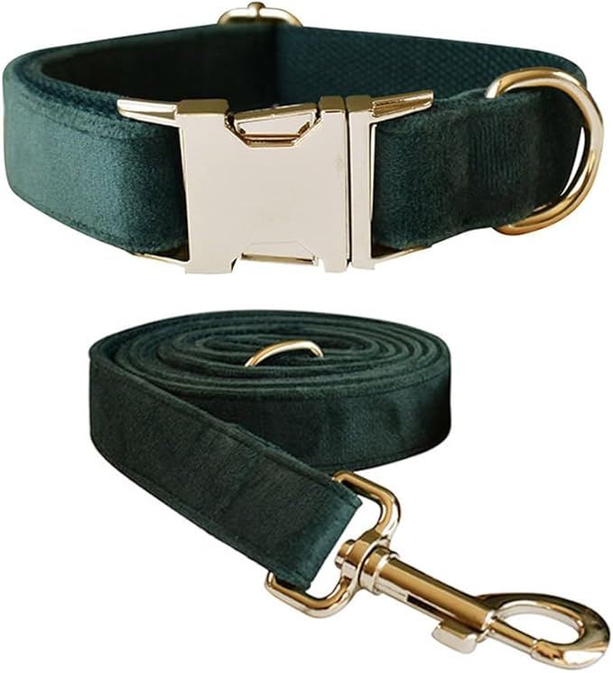 Velvet Dog Collar and Leash Set, Bright & Stylish Leash and Collar Set, Durable Pet Collars with Heavy Duty Quick Release Metal Buckle Adjustable for Samll Medium Large Dogs or Cats