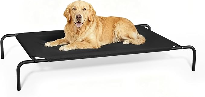 Elevated Dog Bed for Large Dogs, Washable Raised Cot with Skid-Resistant Feet, Waterproof Cooling Dog Beds with Oxford Cloth, Indoor/Outdoor Use, Black 50in