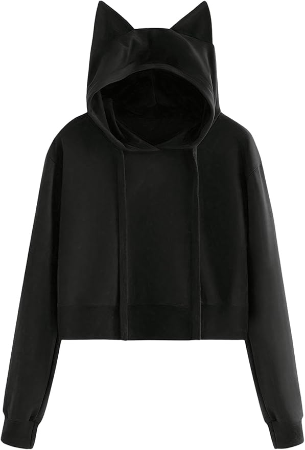 SweatyRocks Women's Cute Cat Ear Hoodies Long Sleeve Crop Sweatshirt Pullover Tops