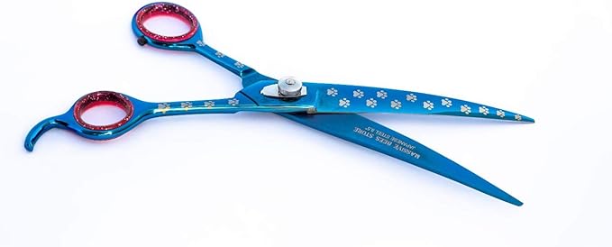 Pet Grooming Scissor Dog Curved Blade scissor 8.5" Pet Grooming Scissors Dog Hair Cutting Shears with Bag for Professional Right Hand Pet Grooomer (Blue, 8.5")