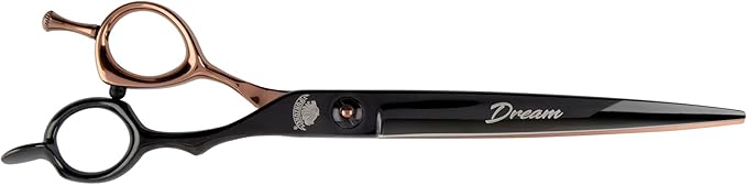 Furzone 7.5” DREAM Curved Shear Pet Dog Grooming Scissors, Patent Grip Design, Easy Adjust, Japanese 440C Tempered Steel, Lightweight, Professional Dog Scissors For Dog Grooming (Serrated)