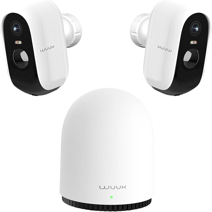 WUUK Security Cameras Wireless Outdoor, Indoor Camera, Home Surveillance System, 2K, No Monthly Fee, Motion Alert, Night Vision, 2.4/5 GHz WiFi, Compatible with Alexa & Google, Homebase + 2-Camera Kit
