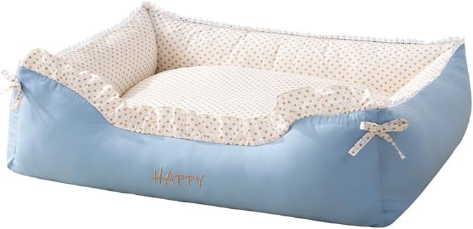 Cat Bed Rectangle Pet Bed Gift for Puppy and Kitten Machine Washable Calming Fluffy Pet Couch Sofa for Indoor Outdoor Portable Soft Cat Beds with Non-Slip Bottom 24×18×9inch Blue