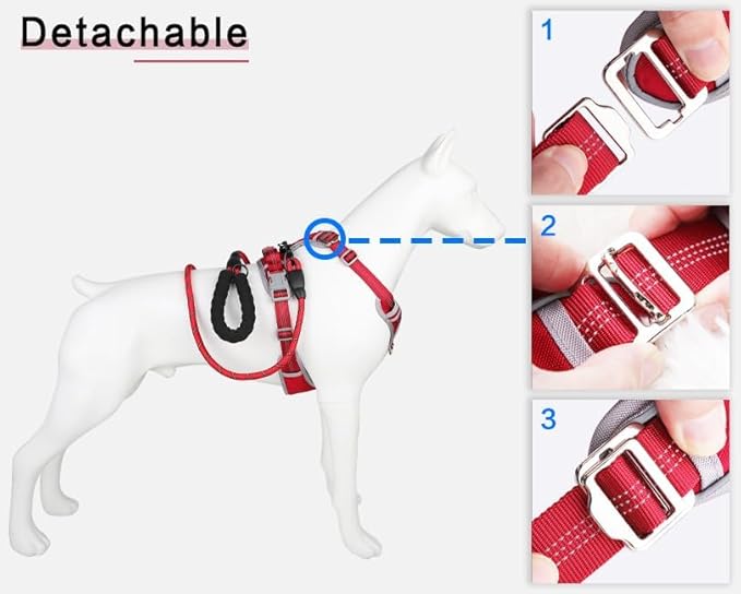 Adjustable Dog Harness - No Pull, Reflective, Soft Padded for Small, Medium, Large Dogs - Includes Leash Red M