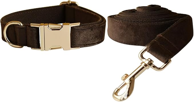 Love Dream Velvet Dog Collar and Leash Set, Soft & Comfy Adjustable Dog Leash and Collar with Heavy Duty Metal Buckle for Small Medium Large Dogs Training & Walking (Small, Brown)