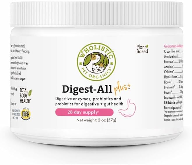 Wholistic Pet Organics Probiotics for Dogs with Digestive Enzymes & Prebiotic Fiber - 2 Oz - Daily Cat & Dog Probiotics for Digestive Health, Anti Diarrhea & Gut Support - Cat Probiotic - 57 Scoops