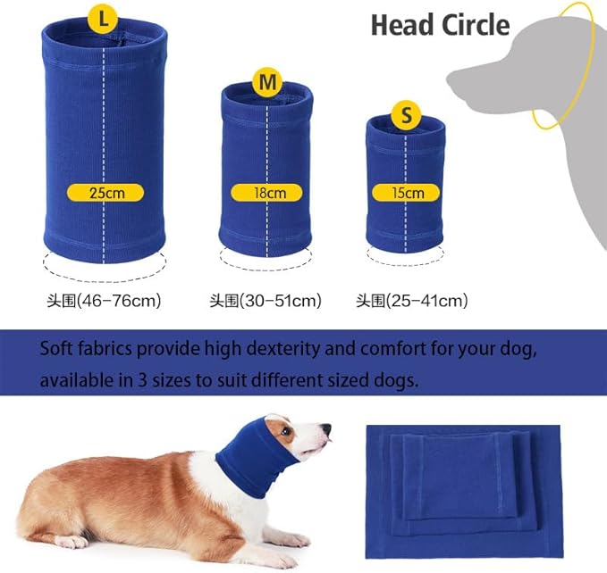 FDANDADE Dog Ear Muffs for Noise Cancelling, Ear Covers Outdoor Activities Neck Snood for Dog (Blue L)