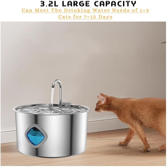Vetiflow Dog Bowl, Dog Water Fountain, Quad-Purification System with Continuous Circulating Water Flow, Quiet Operation with a Large 3.2-Liter Capacity, Suitable for Dogs/Cats (+14 Filter Element)