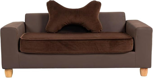 CRITTER SITTERS 43” Faux Leather Ped Bed in Brown, Durable Washable Sofa Couch for Large Cats & Dogs, Must Have Essential Furniture Accessory for Kittens & Puppies