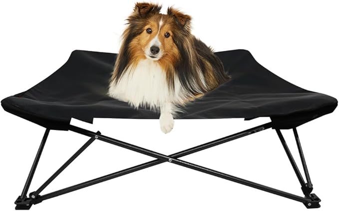 Two Heights in One, Dog Bed Cot for Pet, Waterproof Mesh, Adjustable Height, Indoor/Outdoor (Black, Large)