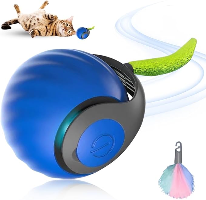 oputemon Speedy 3.0 Tail Cat Toy, 2026 New Speedy Tail Interactive Cat Toy for Indoor Cats, 2 Speed Adjustment- Automatic Moving Smart Cat Toys Ball with Tail for Bored Indoor Cats Dogs (Blue)
