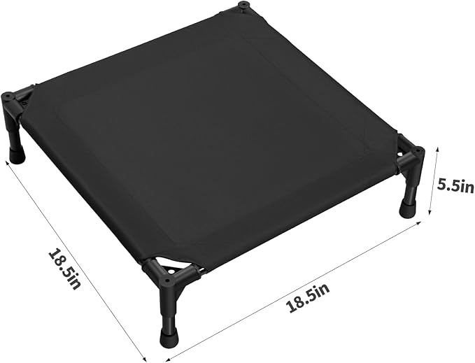Love&go Elevated Dog Bed with Metal Frame, Cooling Raised Pet Cot for Dog and Cat (Small-18.5x18.5x5.5 inch, S - Black Bed)