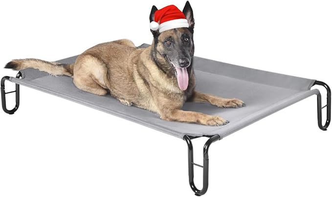 pettycare Elevated Outdoor Dog Bed - Raised Dog Cot for Large Dogs, Waterproof Pet Cot Bed Easy to Assemble, Cooling with Breathable Teslin Mesh, Durable, Non Slip, Up to 65 lbs,Grey