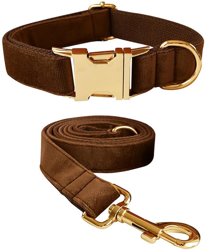 Velvet Dog Collar and Leash Set, Bright & Stylish Leash and Collar Set, Durable Pet Collars with Heavy Duty Quick Release Metal Buckle Adjustable for Samll Medium Large Dogs or Cats