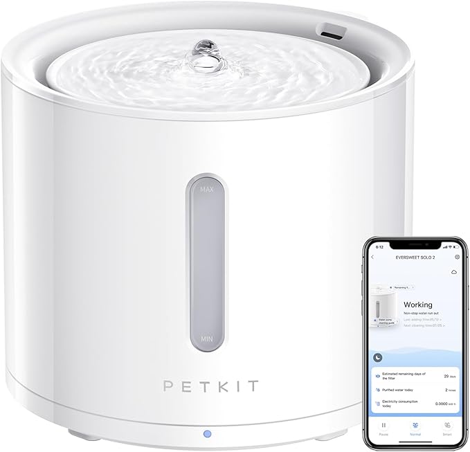 PETKIT EVERSWEET Solo 2 Cat Water Fountain with Pump, Ultra Quiet 70oz/2L Pet Water Fountain for Cats and Dogs Inside, 3 Working Modes, Visualization Window, (App Control)