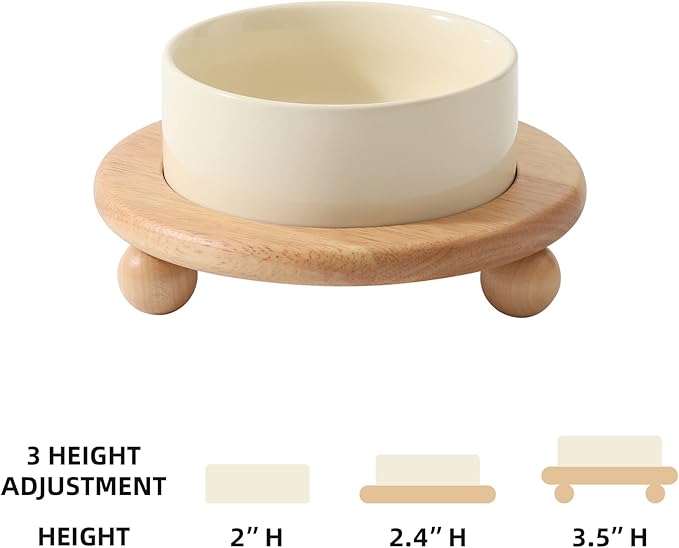 Havniva Ceramic Elevated Cat Food and Water Bowl, Kitty Bowl, Raised Cat Dish, Pet Feeder (5.1 in,1 x Beige + Stand)