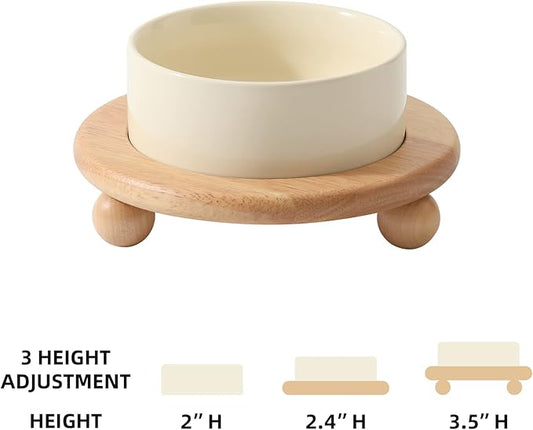 Havniva Ceramic Elevated Cat Food and Water Bowl, Kitty Bowl, Raised Cat Dish, Pet Feeder (5.1 in,1 x Beige + Stand)