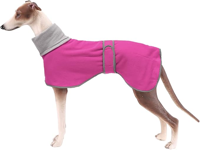 Geyecete Greyhound Cosy Fleece Jumper, Dog Winter Coat with Warm Fleece Lining, Outdoor Dog Apparel with Adjustable Bands for Medium, Large Dog -Pink-XXL