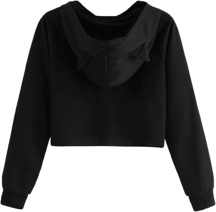 SweatyRocks Women's Long Sleeve Hoodie Crop Top Cat Print Sweatshirt