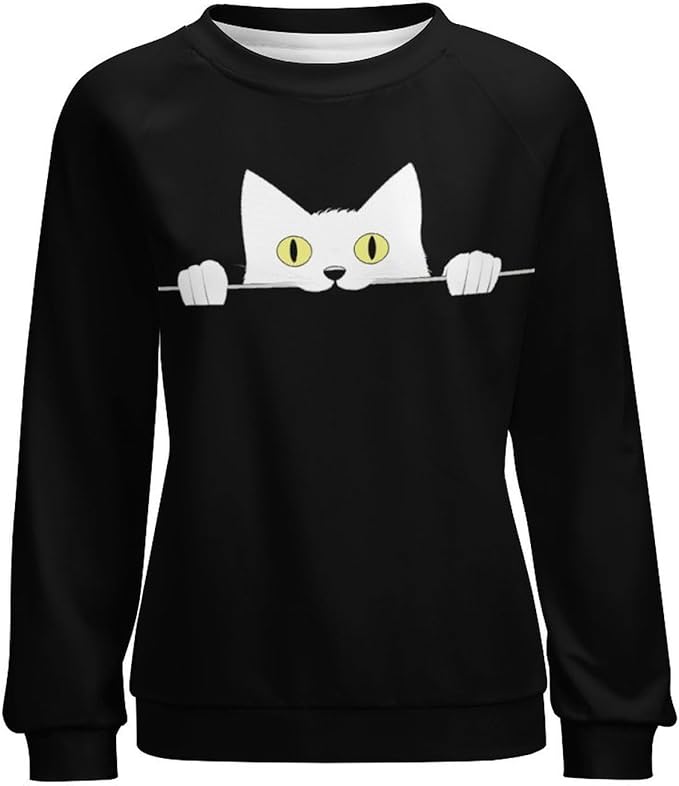 Womens Ugly Christmas Sweatshirt Funny Cat Dog Printed Xmas Pullover Shirts Crewneck Long Sleeve Graphic Hoodies