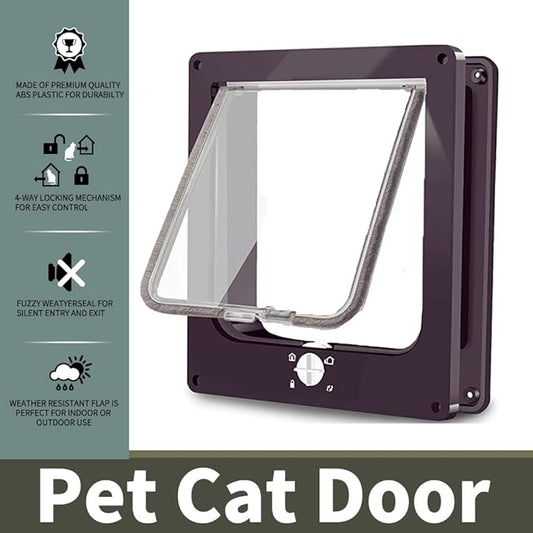 Cat Doors(Outer Size 11.6" x 10"), 4-Way Locking Cat Door for Interior Exterior Doors, Weatherproof pet Door with Magnet for Cat or Dog < 23.6 inches in Girth(Brown XL)