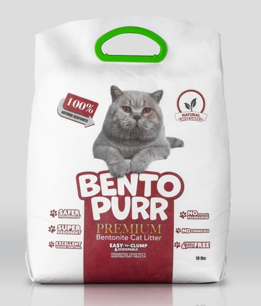 BentoPurr Premium Bentonite Cat Litter, 100% Natural, No Chemicals, No toxins 18 lbs