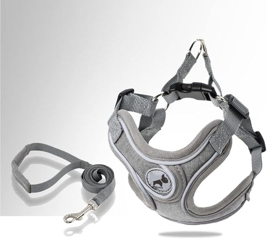Dog Harness with Leash Set, No Pull Adjustable Step in Dog Collars Harness with Breathable Padded Vest Harness for Small Medium Large Dogs Training and Running(L, Gray)