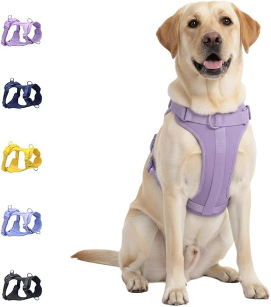 Dog Harness, No-Pull Pet Harness with 3 Leash Clips, Adjustable Soft Padded Dog Vest, Breathable Mesh Cushion for Small Medium Large Dogs (Purple, Large (Neck:20"-25" Chest 28"-41"))