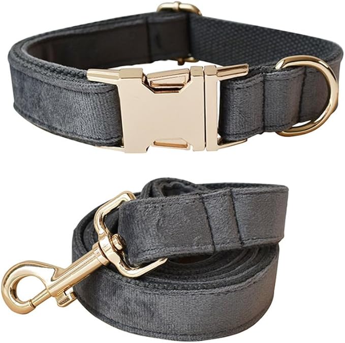 Velvet Dog Collar and Leash Set, Bright & Stylish Leash and Collar Set, Durable Pet Collars with Heavy Duty Quick Release Metal Buckle Adjustable for Samll Medium Large Dogs or Cats