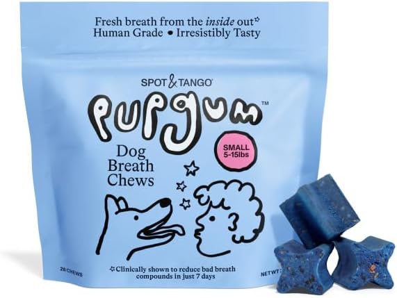 Spot & Tango PupGum Dog Dental Chews for Fresh Breath & Clean Teeth – Clinically Proven Plaque Control – Human-Grade, Vet-Developed Daily Dental Treats for Dogs <15lbs – 28 Chews – Made in USA