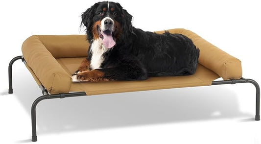Athena Collection Outdoor Elevated Dog Bed with Removable Bolsters, 55 Inches Raised Dog Cot Washable with Metal Frame Non-Slip Feet for Large Size Dog, Brown