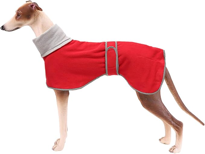 Geyecete Greyhound Cosy Fleece Jumper, Dog Winter Coat with Warm Fleece Lining, Outdoor Dog Apparel with Adjustable Bands for Medium,Large Dog -Red-XS