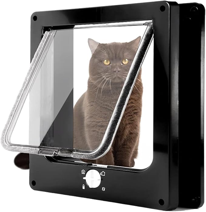 EASY JOY Cat Doors(Outer Size 10.6" x 9.2"), 4-Way Locking Cat Door for Interior Exterior Doors, Weatherproof pet Door with Magnet for Cat or Dog < 21.5 inches in Girth(Black L)
