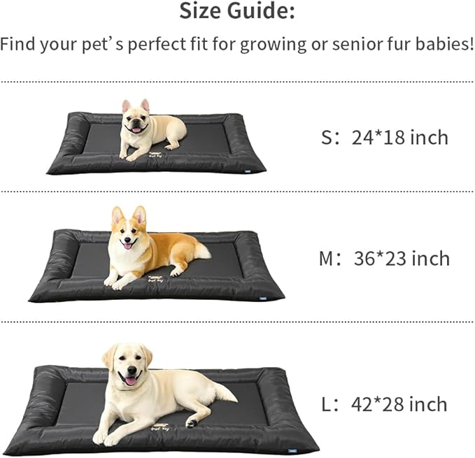 Dog Bed for Dog Crate Oxford Puppy Crate Pad Waterproof Pet Beds Outdoor Cage Mat Easy Rinse Black 36×23×3 Inch