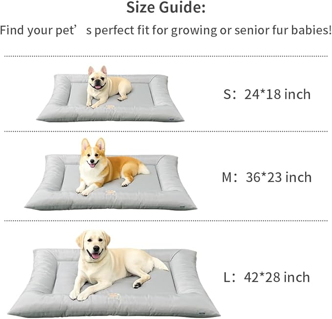 Dog Bed for Dog Crate Oxford Puppy Crate Pad Waterproof Pet Beds Outdoor Cage Mat Easy Rinse Grey 36×23×3 Inch
