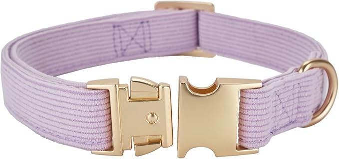 Soft Corduroy Dog Collar and Leash Set Adjustable Durable Dog Collars with Metal Buckle and Lead for Medium Dogs,Lilac
