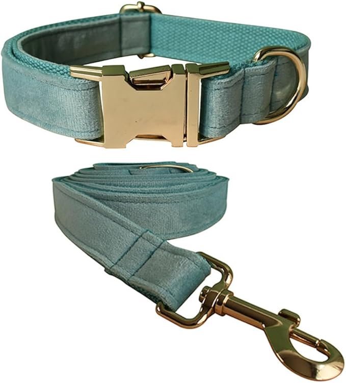 Velvet Dog Collar and Leash Set, Bright & Stylish Leash and Collar Set, Durable Pet Collars with Heavy Duty Quick Release Metal Buckle Adjustable for Samll Medium Large Dogs or Cats