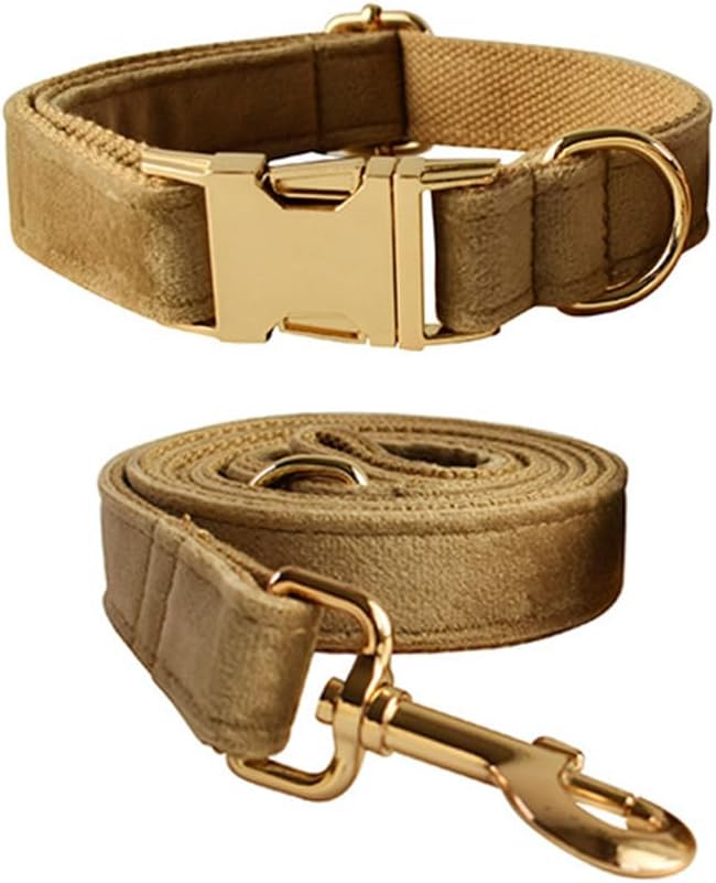 Velvet Dog Collar and Leash Set, Bright & Stylish Leash and Collar Set, Durable Pet Collars with Heavy Duty Quick Release Metal Buckle Adjustable for Samll Medium Large Dogs or Cats