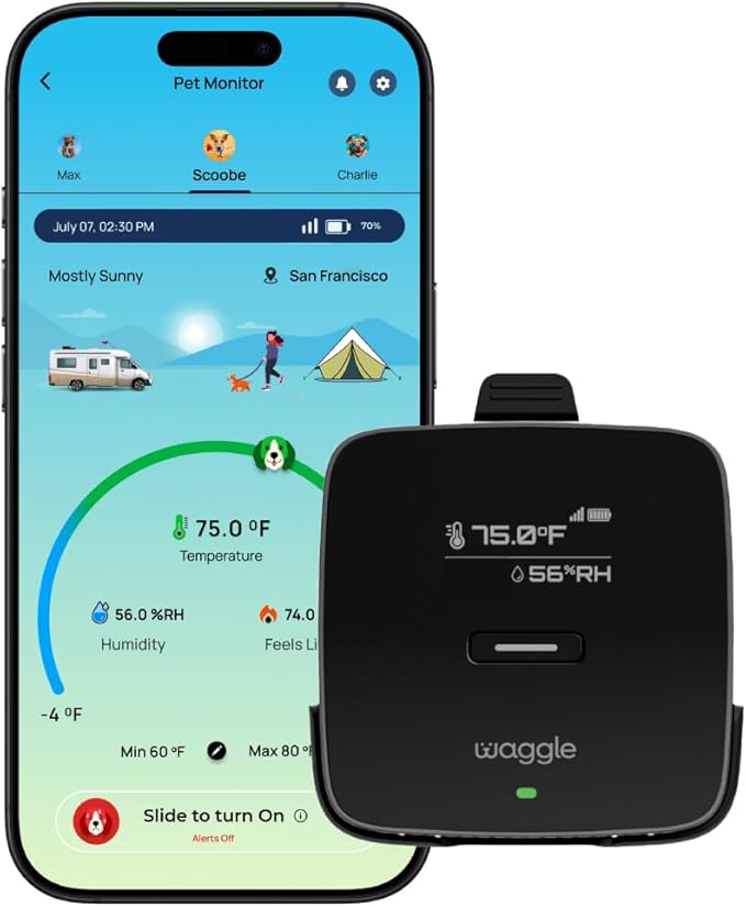 Waggle 4G Pet Temperature Monitor – No Wi-Fi Needed, Real-Time App/SMS/Email Alerts - RV, Car & Home Safety Device with Power-Outage Notifications, Rechargeable Battery – Subscription Required