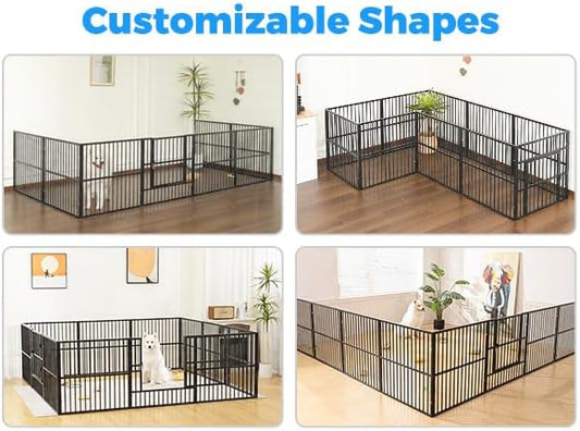 Dog Playpen - 32" Height Dog Pen, Heavy Duty Puppy Pen with Door, Safe & Sturdy, Easy Assemble for Indoor/Outdoor Pet Playpen (12 Panels with Door, Grey)