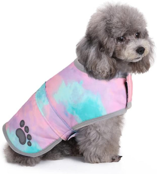 Queenmore Dog Winter Coat, Cold Weather Fleece Jacket for Dogs, Waterproof Reflective Reversible, for Small, Medium and Large Dogs (Tie-Dye, 2XL)