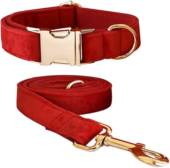 Velvet Dog Collar and Leash Set, Bright & Stylish Leash and Collar Set, Durable Pet Collars with Heavy Duty Quick Release Metal Buckle Adjustable for Samll Medium Large Dogs or Cats