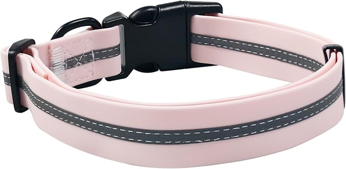 NIMBLE Dog Collar Waterproof Pet Collars Adjustable, Reflective, Durable Flex Poly Coated Nylon Basic Dog Collars 9 Colors in Size S/M/L (Light Pink, Medium (11.81”-18.5”inches))