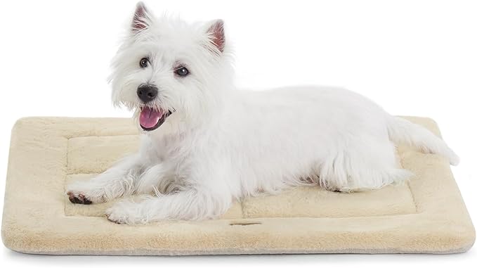 Made4Pets Dog Crate Pad Bed for Small Dogs, Washable & Reversible, Anti-Slip Kennel Mat for Cozy Sleeping, Soft Fluffy Dog Bed for Indoor & Outdoor Use, 24"x18", Beige